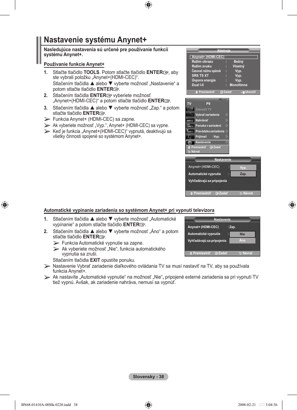 Nastavenie systému anynet | Samsung LE46A551P2R User Manual | Page 562 / 629