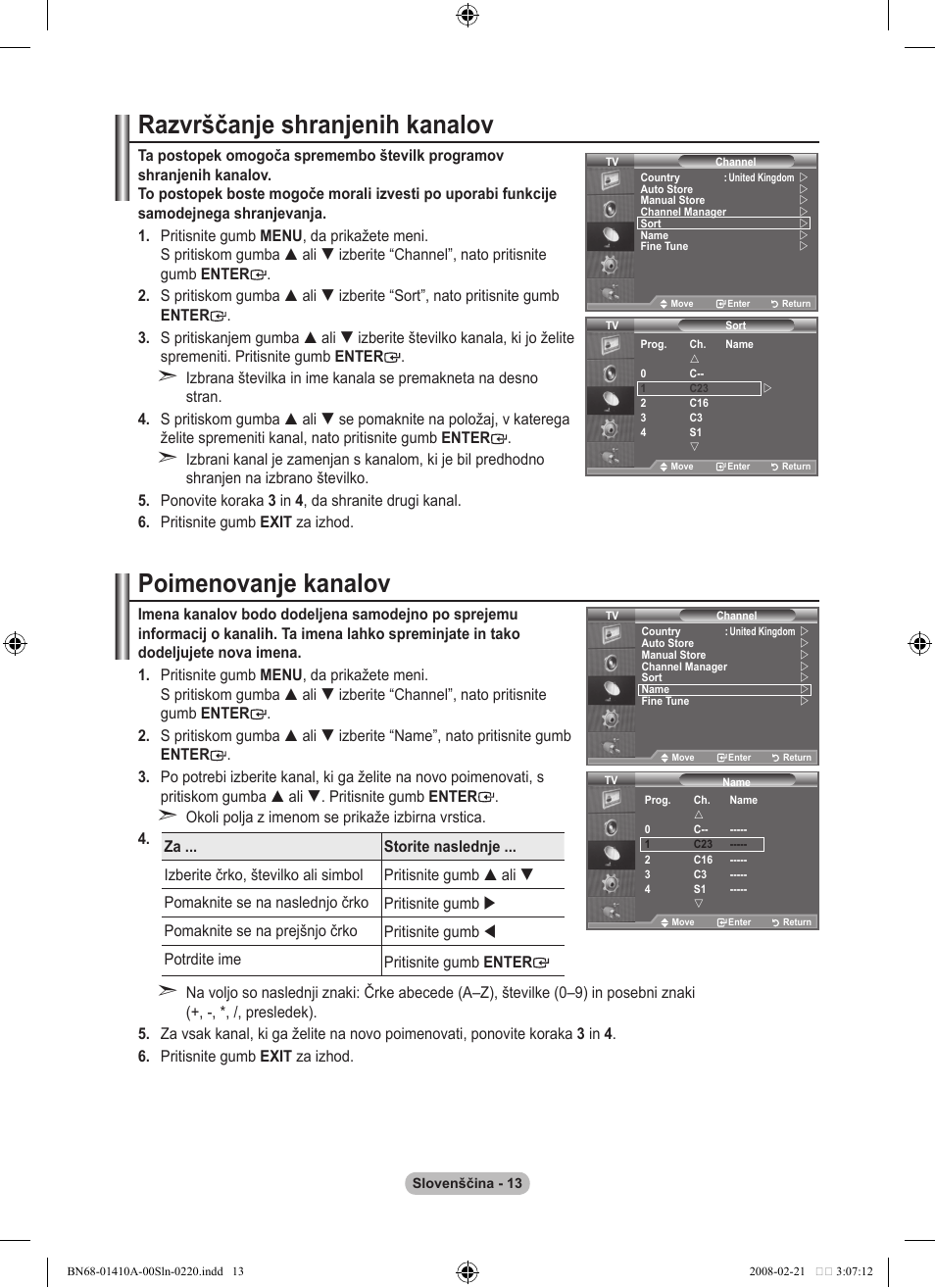 Razvrščanje shranjenih kanalov, Poimenovanje kanalov | Samsung LE46A551P2R User Manual | Page 589 / 629