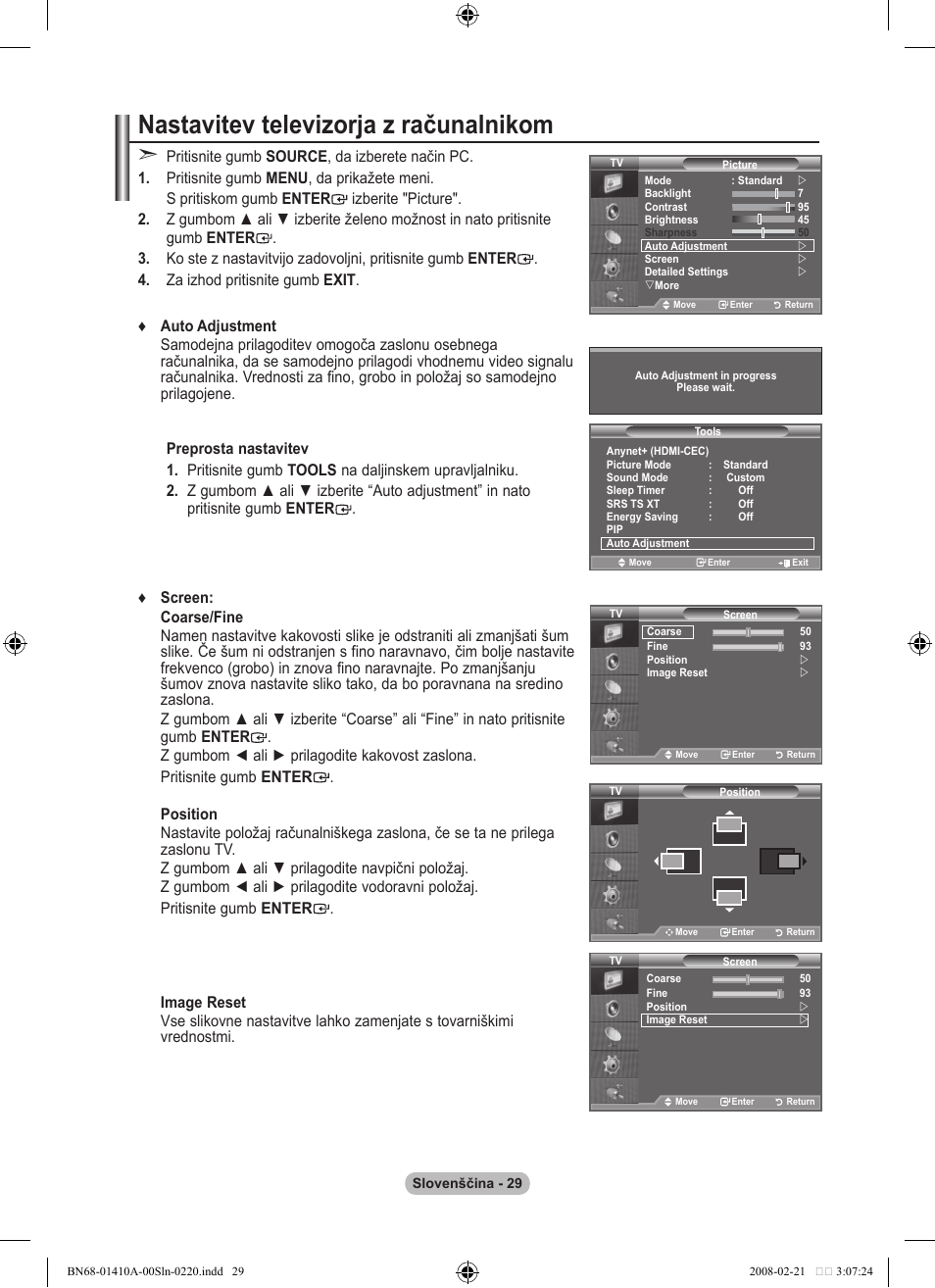Nastavitev televizorja z računalnikom | Samsung LE46A551P2R User Manual | Page 605 / 629