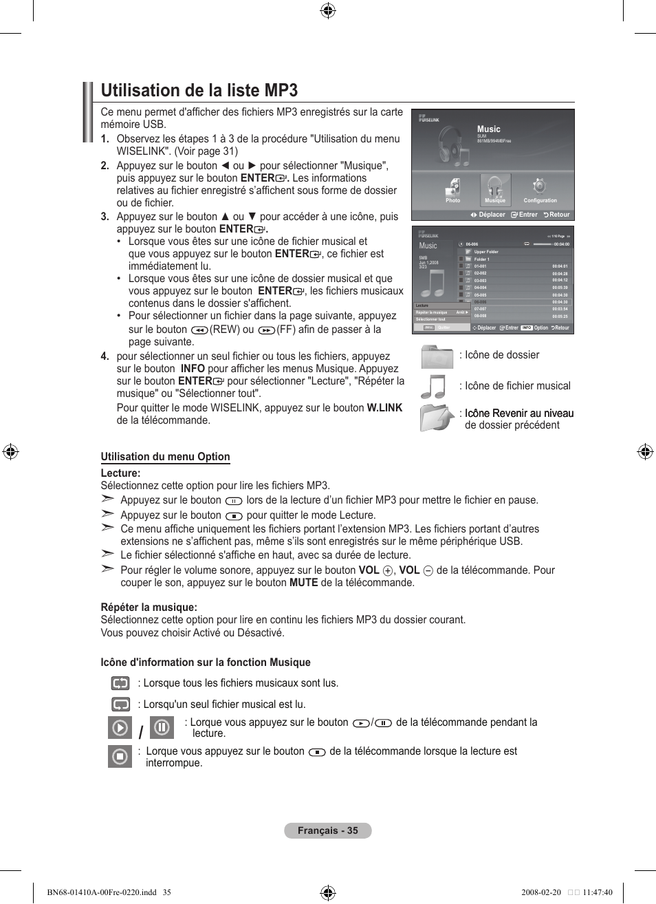 Utilisation de la liste mp | Samsung LE46A551P2R User Manual | Page 89 / 629