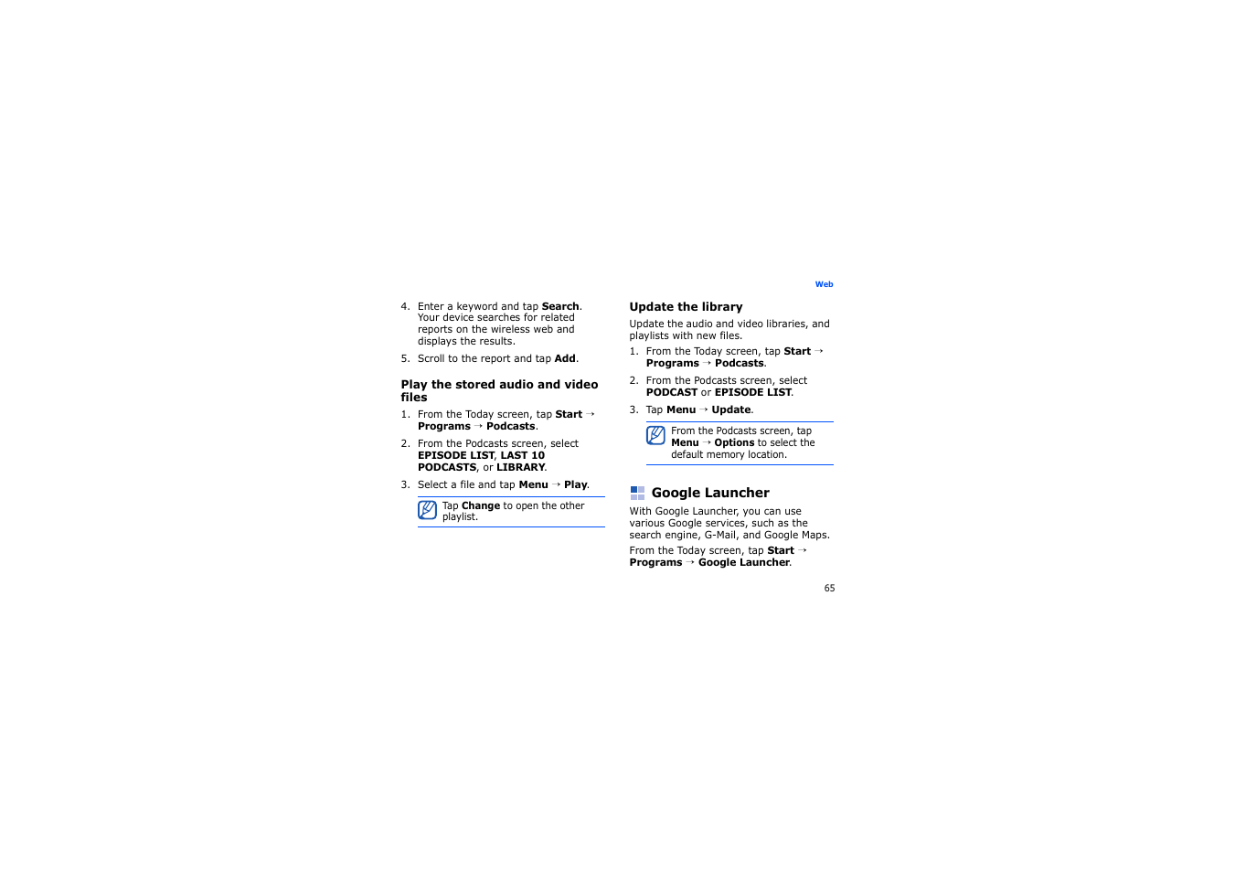 Google launcher | Samsung SGH-i900 User Manual | Page 67 / 110