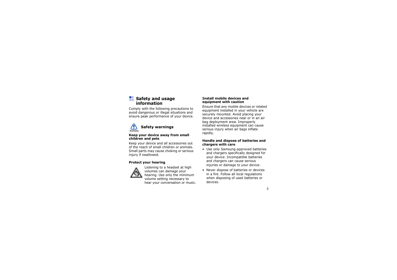 Safety and usage information | Samsung SGH-i900 User Manual | Page 7 / 110