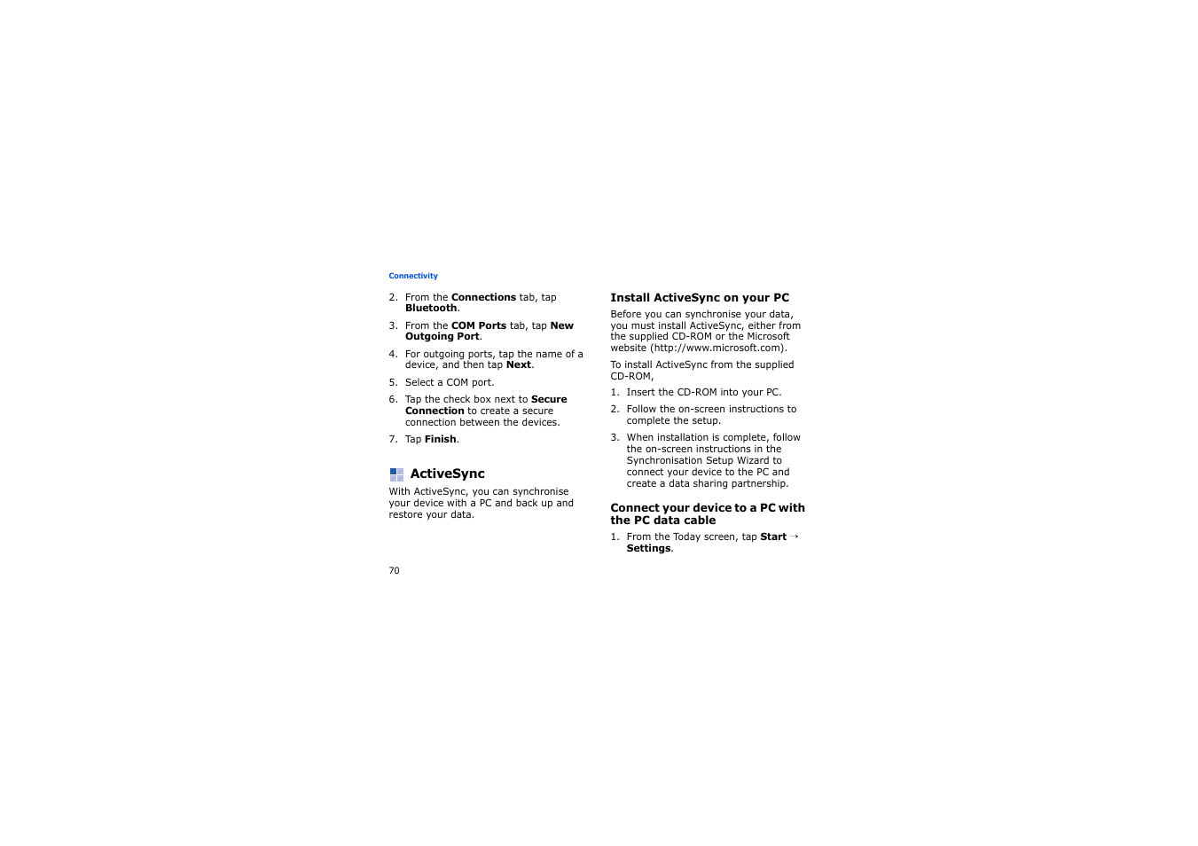 Activesync | Samsung SGH-i900 User Manual | Page 72 / 110