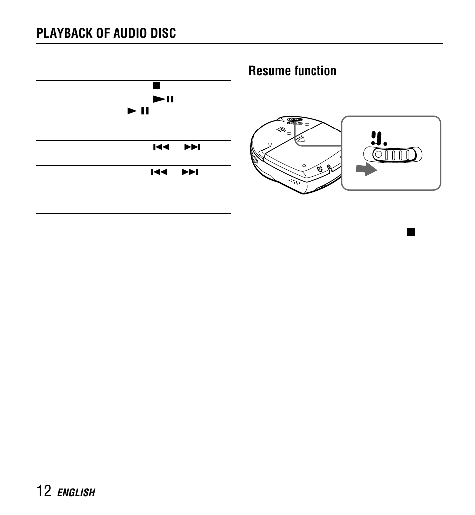 Resume function, Playback of audio disc | Aiwa XP-Z3C User Manual | Page 12 / 32