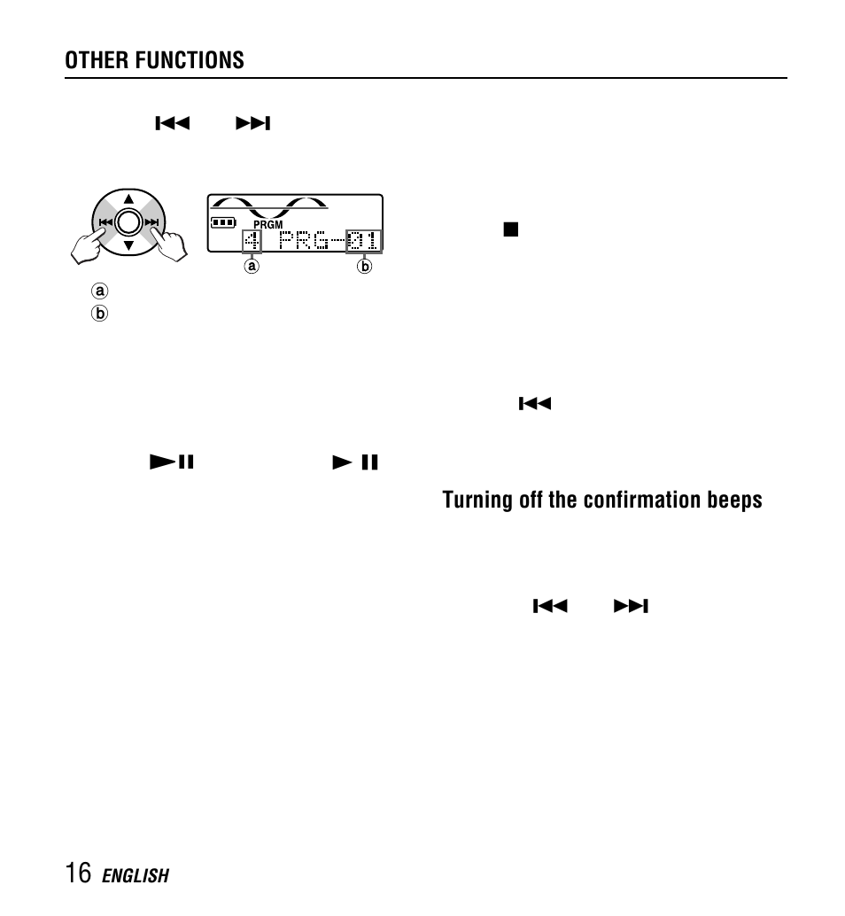 Turning off the confirmation beeps 1, Other functions | Aiwa XP-Z3C User Manual | Page 16 / 32