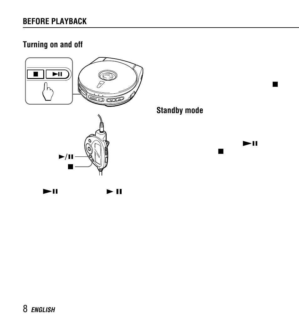 Before playback turning on and off, Standby mode | Aiwa XP-Z3C User Manual | Page 8 / 32