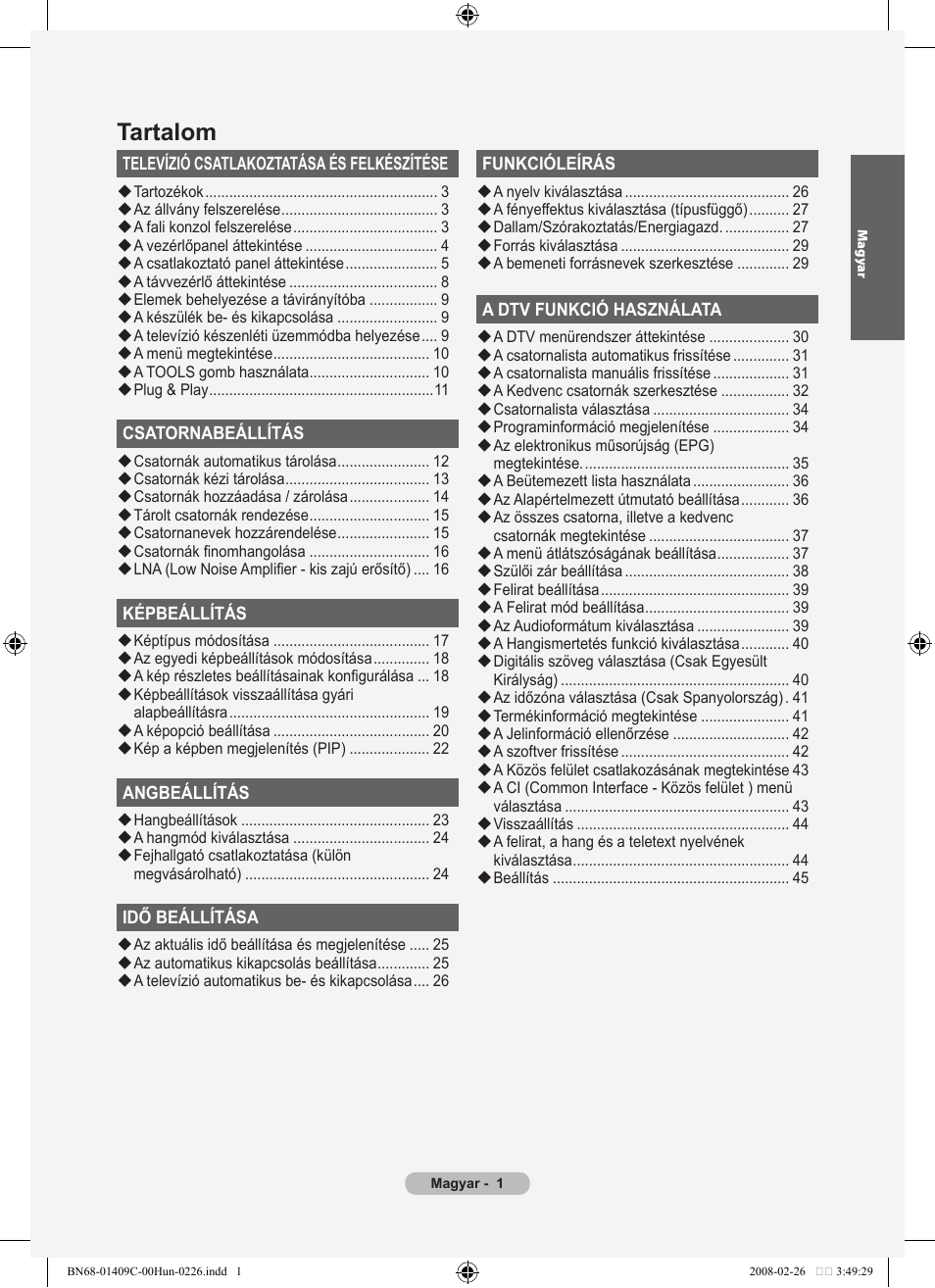 Tartalom | Samsung LE52A559P4F User Manual | Page 73 / 632