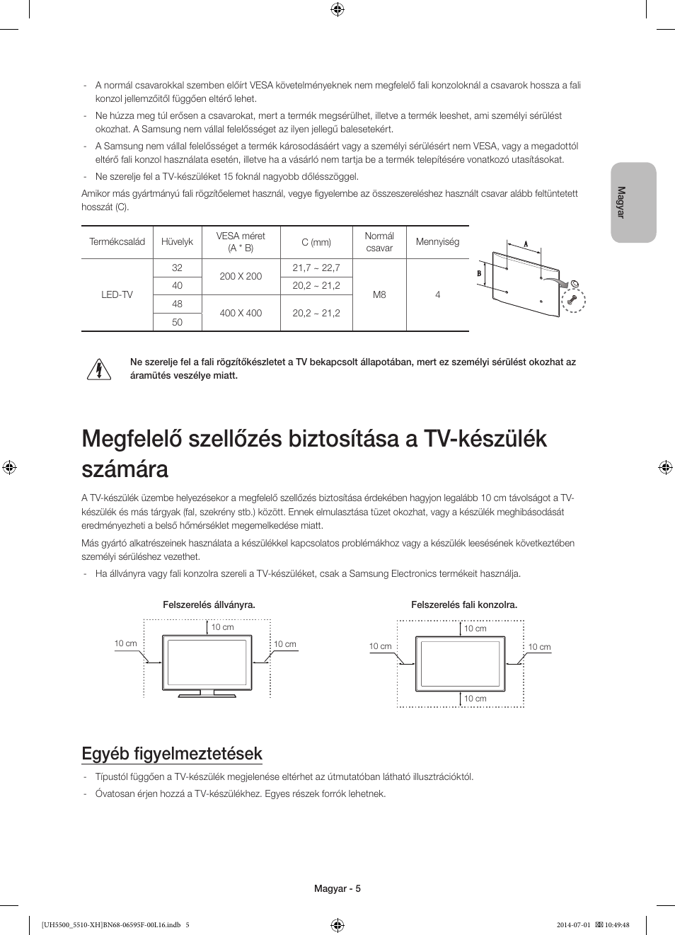 Egyéb figyelmeztetések | Samsung UE40H5500AW User Manual | Page 25 / 321