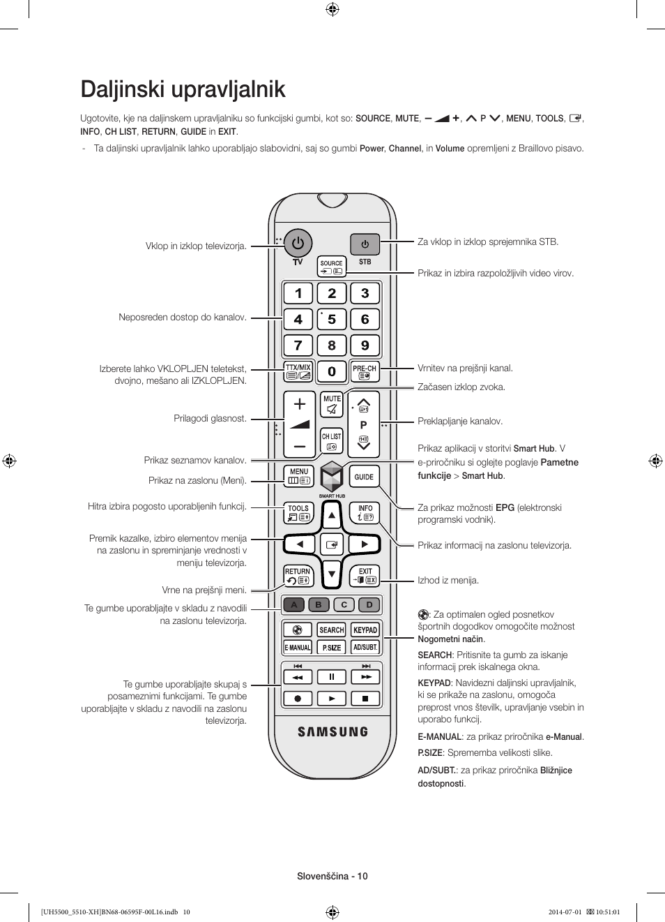 Daljinski upravljalnik | Samsung UE40H5500AW User Manual | Page 250 / 321