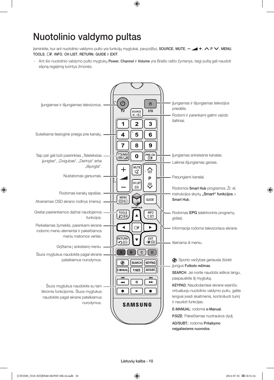 Nuotolinio valdymo pultas | Samsung UE40H5500AW User Manual | Page 290 / 321