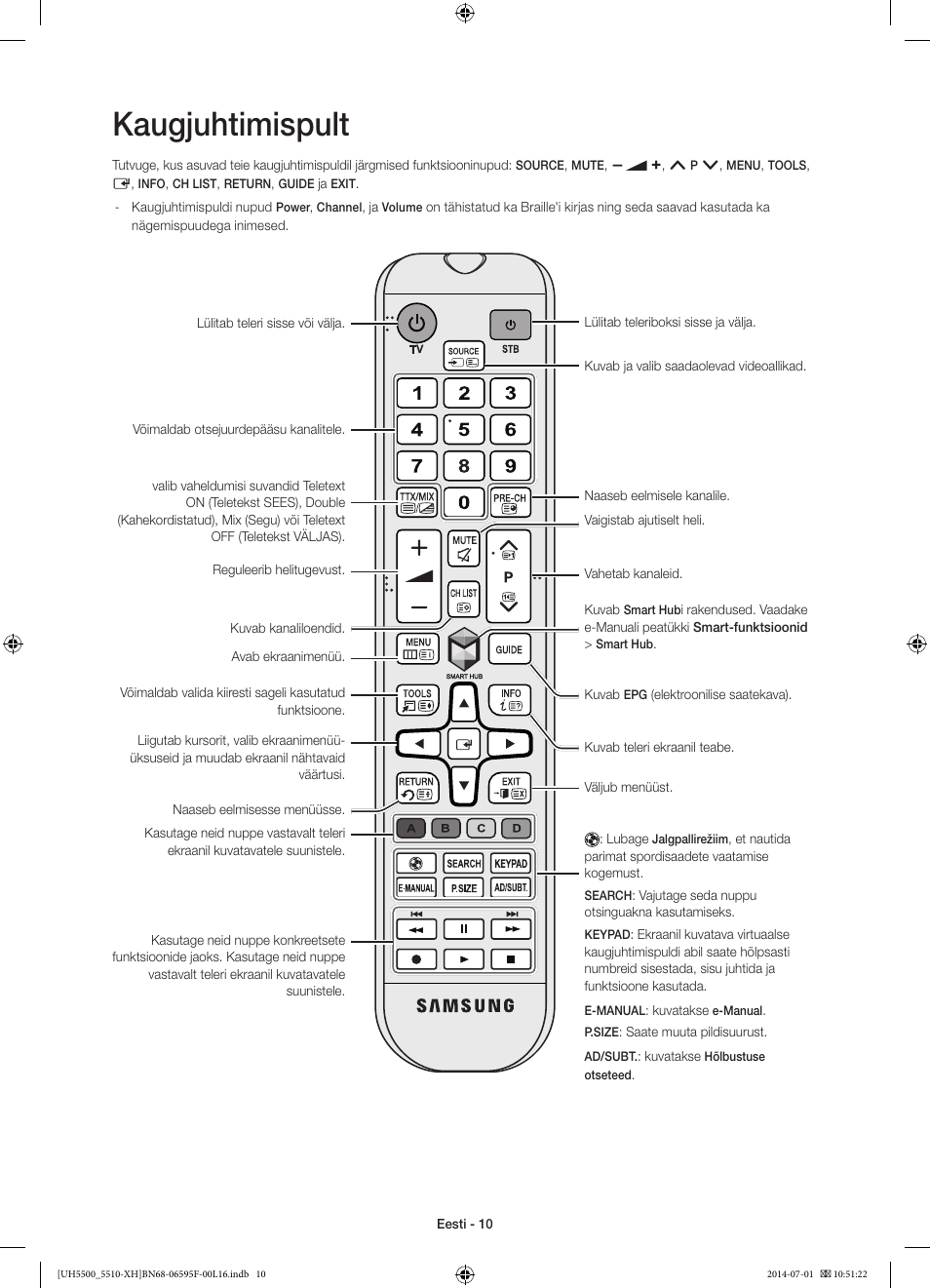 Kaugjuhtimispult | Samsung UE40H5500AW User Manual | Page 310 / 321