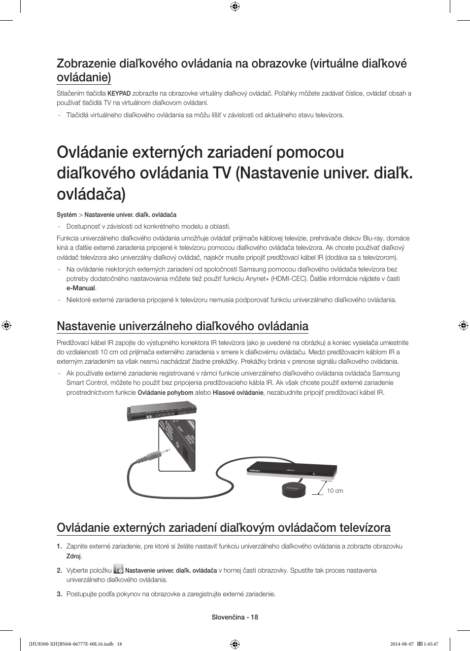 Nastavenie univerzálneho diaľkového ovládania | Samsung UE65HU8500L User Manual | Page 186 / 386