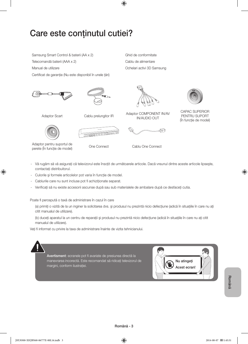 Care este conţinutul cutiei | Samsung UE65HU8500L User Manual | Page 195 / 386