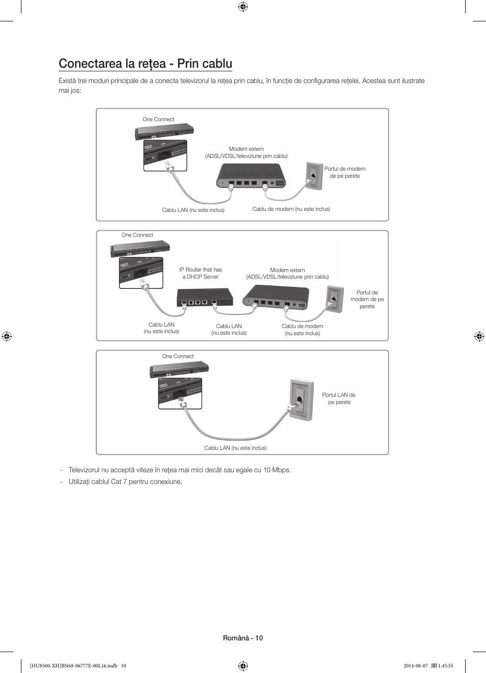 Conectarea la reţea - prin cablu | Samsung UE65HU8500L User Manual | Page 202 / 386