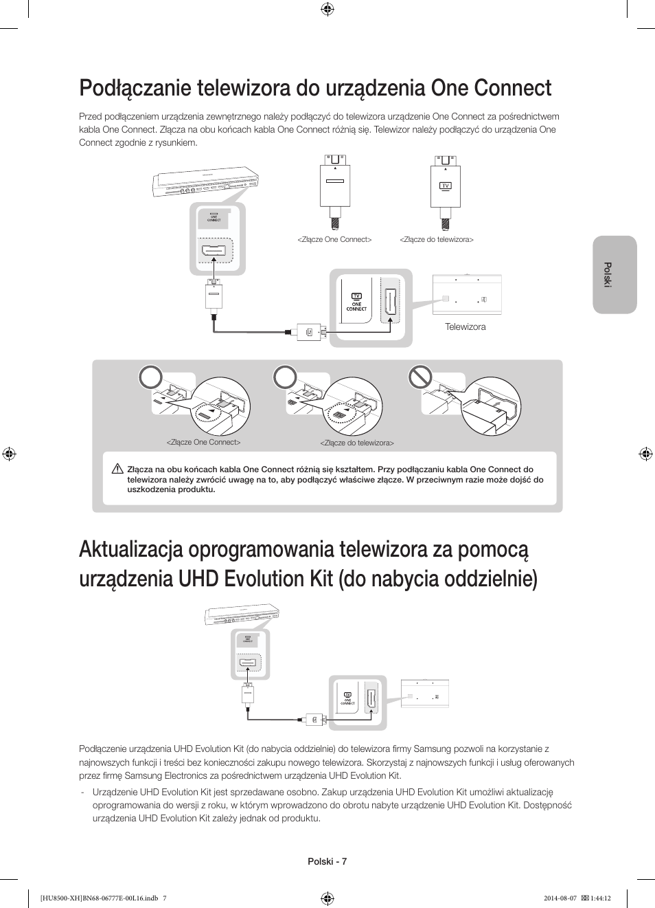 Podłączanie telewizora do urządzenia one connect | Samsung UE65HU8500L User Manual | Page 55 / 386