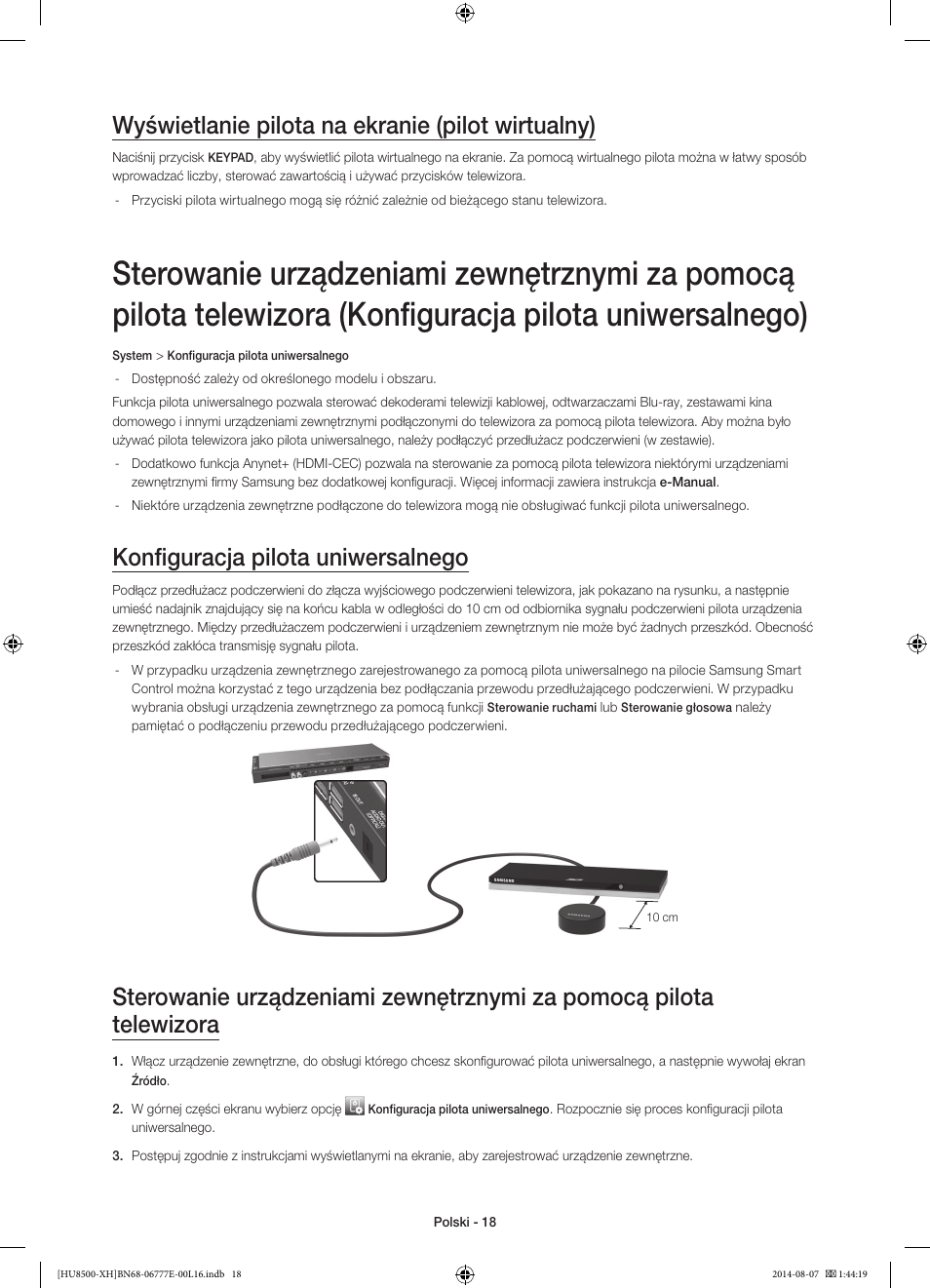 Wyświetlanie pilota na ekranie (pilot wirtualny), Konfiguracja pilota uniwersalnego | Samsung UE65HU8500L User Manual | Page 66 / 386