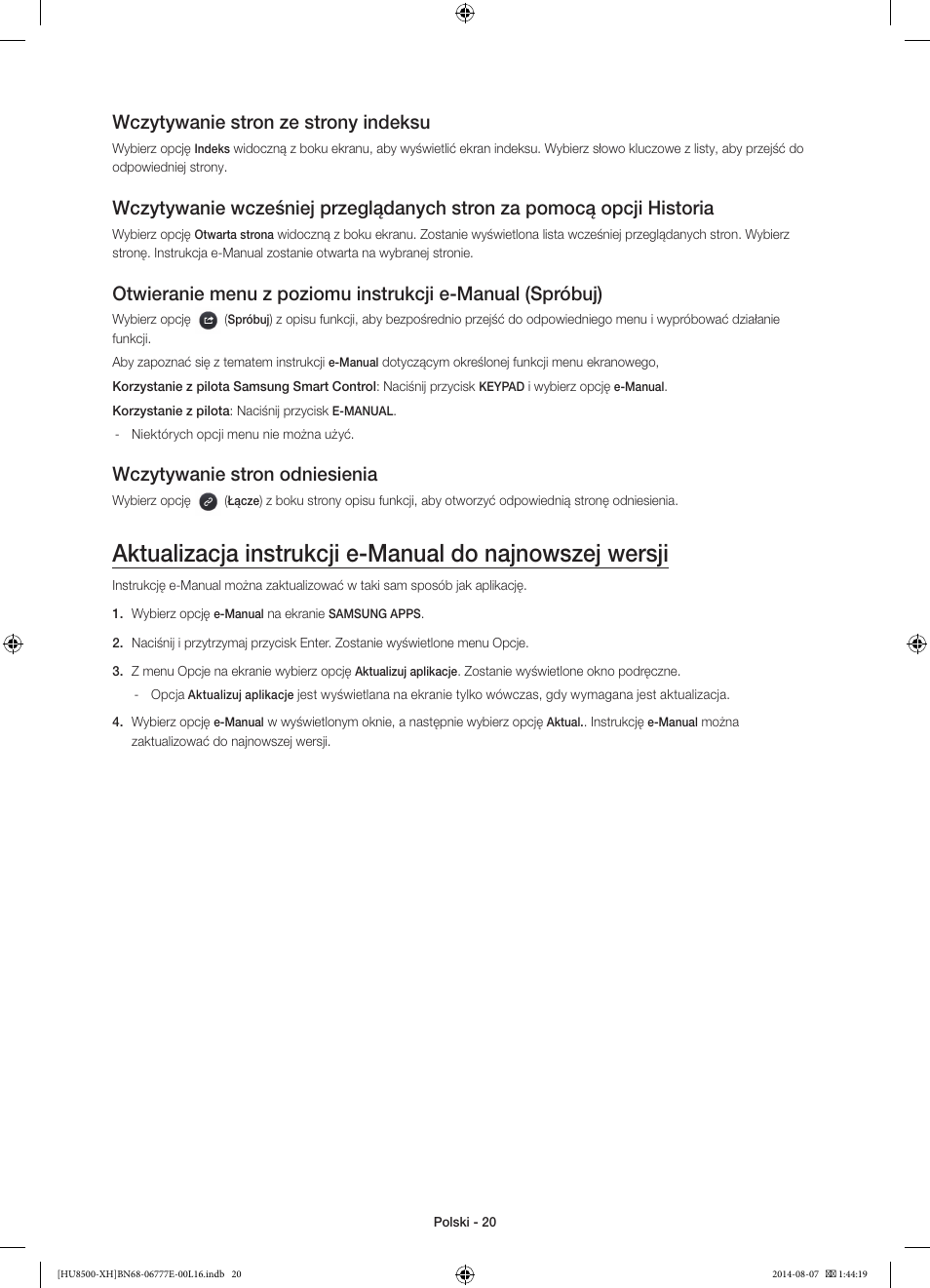Wczytywanie stron ze strony indeksu, Wczytywanie stron odniesienia | Samsung UE65HU8500L User Manual | Page 68 / 386