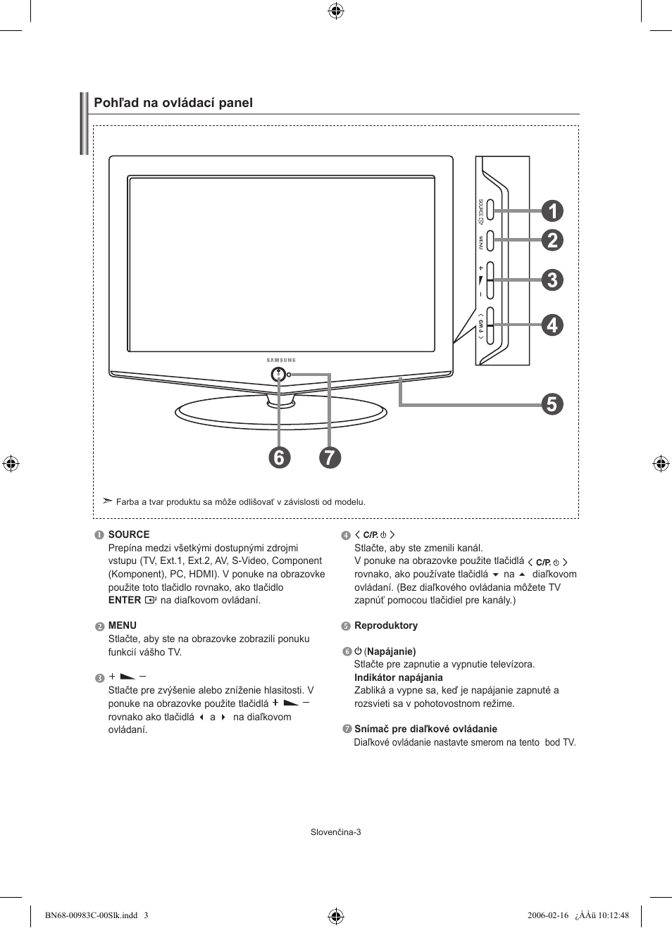 Pohľad na ovládací panel | Samsung LE26R71B User Manual | Page 135 / 211