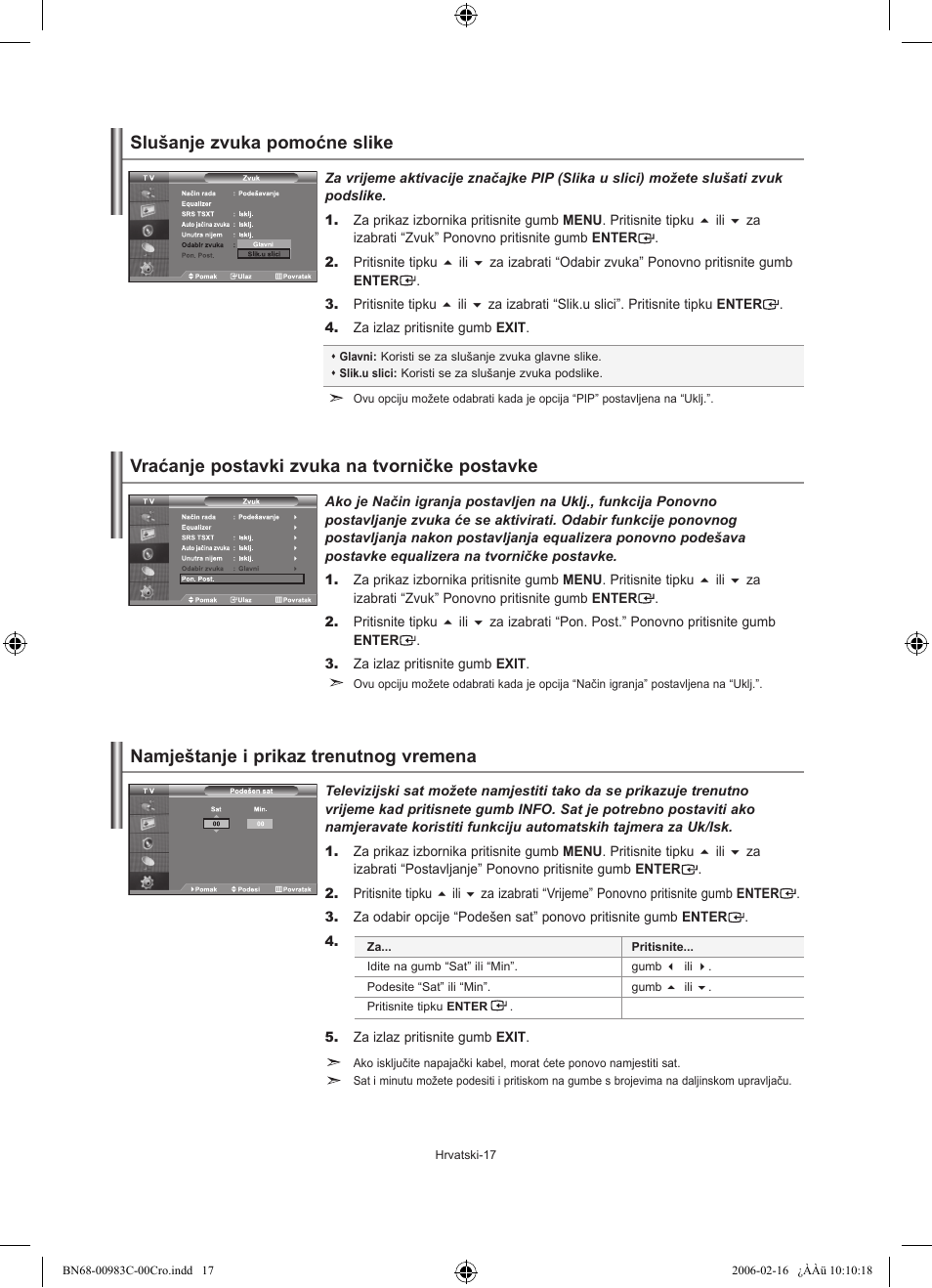 Vraćanje postavki zvuka na tvorničke postavke | Samsung LE26R71B User Manual | Page 175 / 211