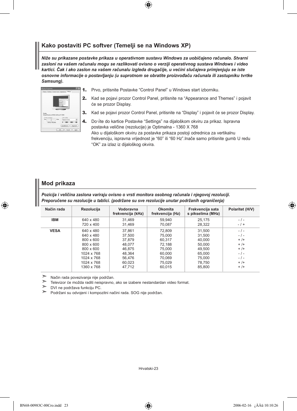 Mod prikaza | Samsung LE26R71B User Manual | Page 181 / 211
