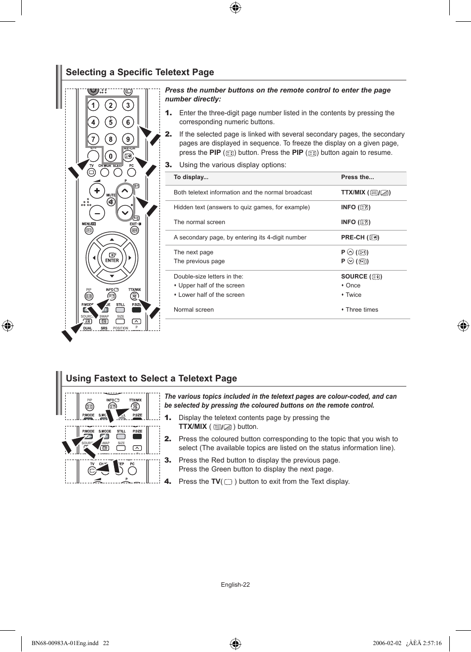 Selecting a specific teletext page, Using fastext to select a teletext page | Samsung LE26R71B User Manual | Page 24 / 211