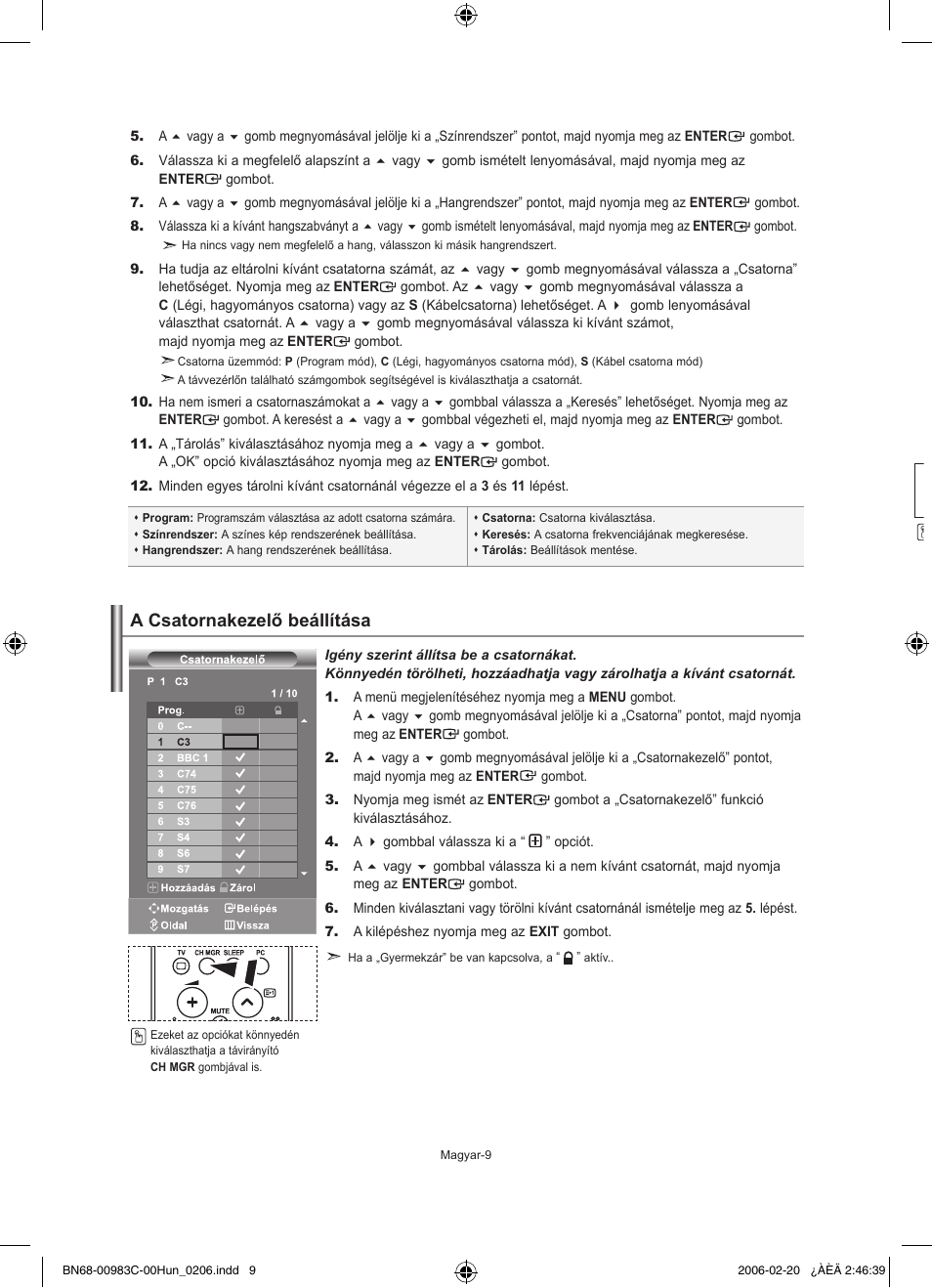 A csatornakezelő beállítása | Samsung LE26R71B User Manual | Page 37 / 211