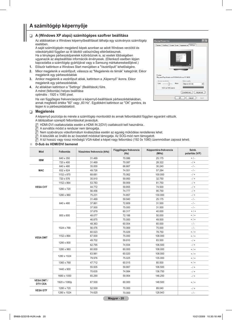 A számítógép képernyője, Megjelenés | Samsung PS50B551T3W User Manual | Page 74 / 462