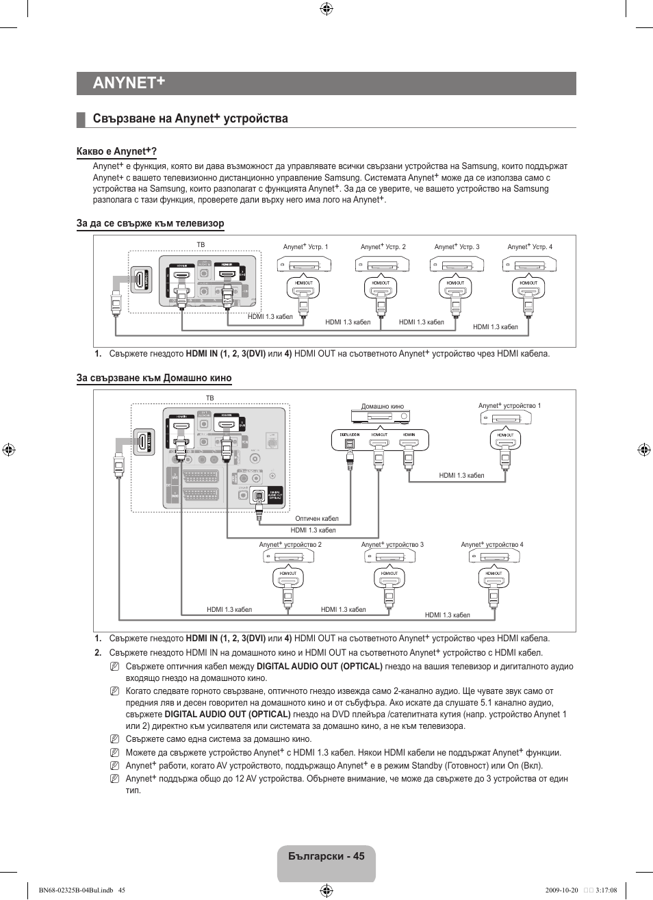 Anynet, Свързване на anynet+ устройства | Samsung LE37B650T2W User Manual | Page 323 / 680