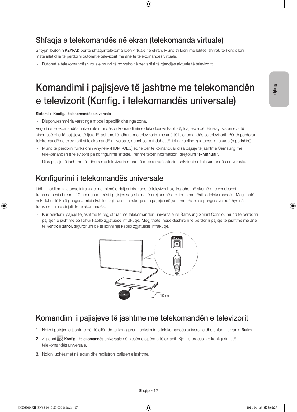 Konfigurimi i telekomandës universale | Samsung UE55HU6900S User Manual | Page 257 / 385