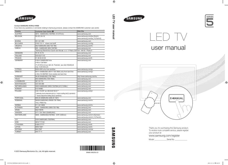 Samsung UE46F5500AW User Manual | 289 pages