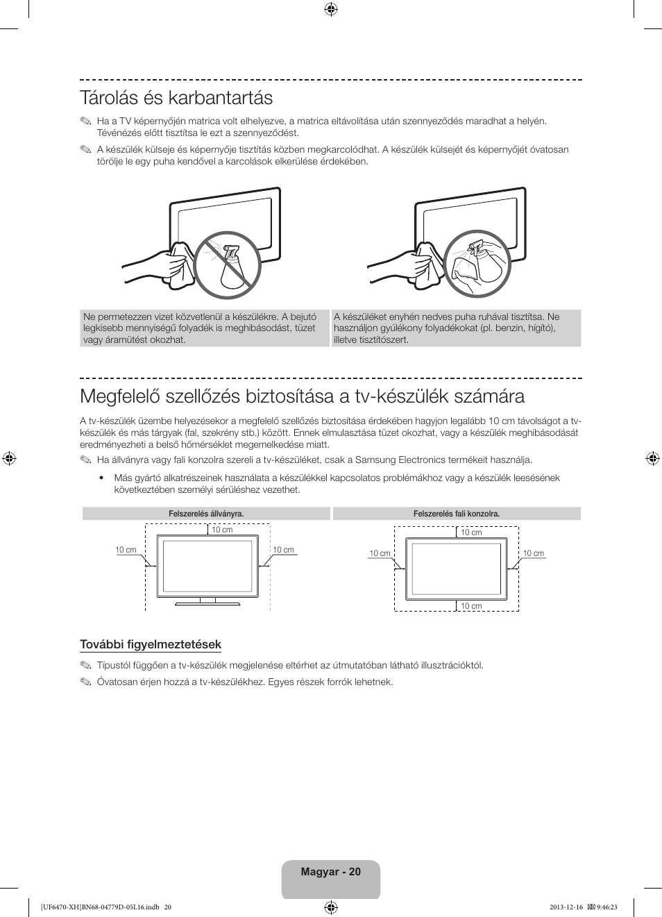Tárolás és karbantartás | Samsung UE50F6670SS User Manual | Page 44 / 385