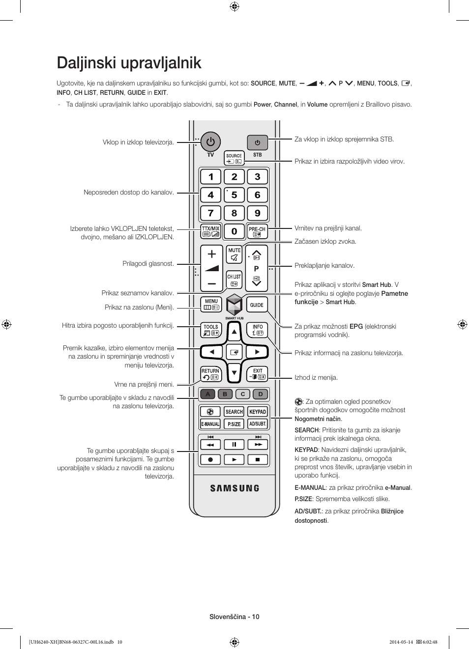Daljinski upravljalnik | Samsung UE60H6270SS User Manual | Page 250 / 321