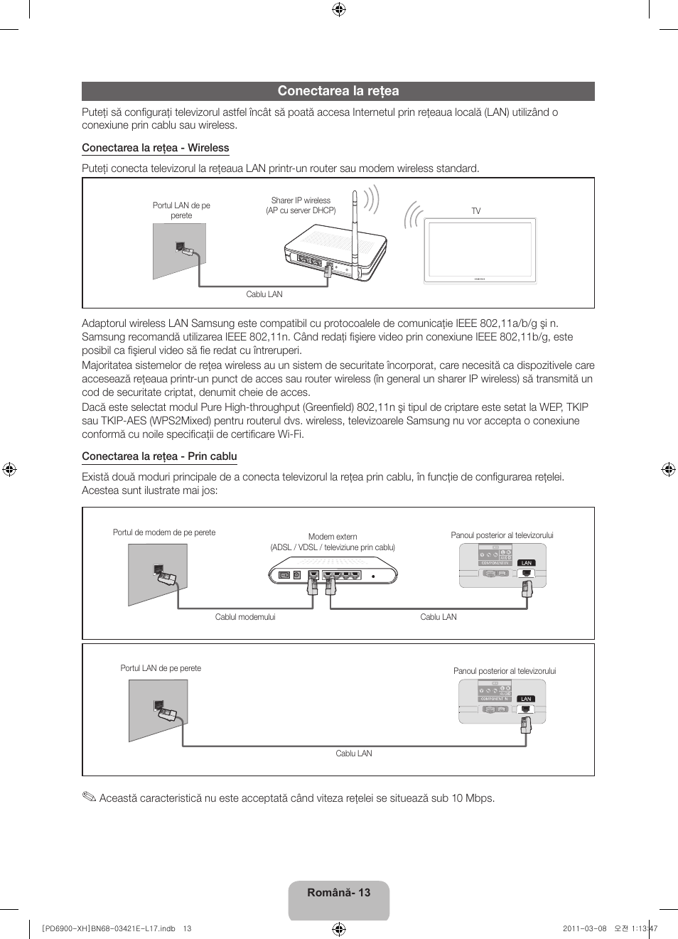 Conectarea la reţea | Samsung PS51D6900DS User Manual | Page 159 / 310