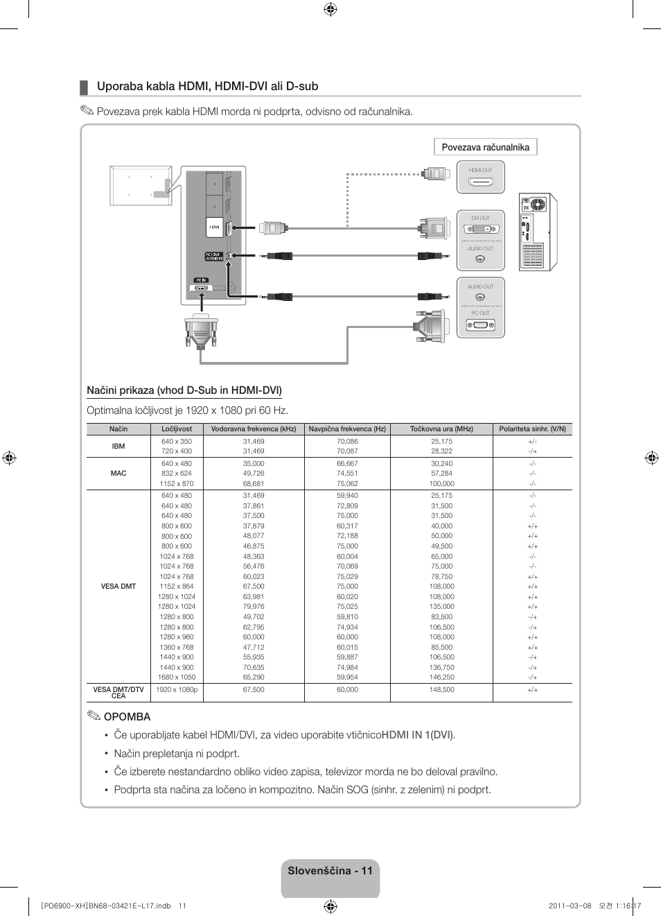 Uporaba kabla hdmi, hdmi-dvi ali d-sub | Samsung PS51D6900DS User Manual | Page 301 / 310