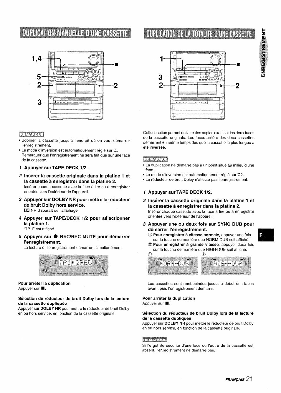 Pour arrêter la duplication, 7 hïik/rhc, Ne cassette ■ duplication | Hi6h.dub | Aiwa NSX-A999 User Manual | Page 81 / 92