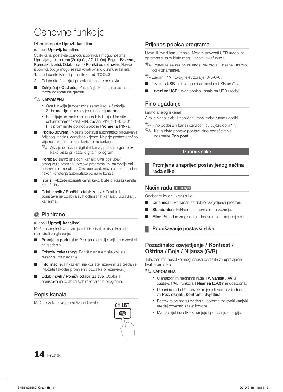 Osnovne funkcije, Fav.ch p.mode dual mts | Samsung LE19C350D1W User Manual | Page 179 / 331