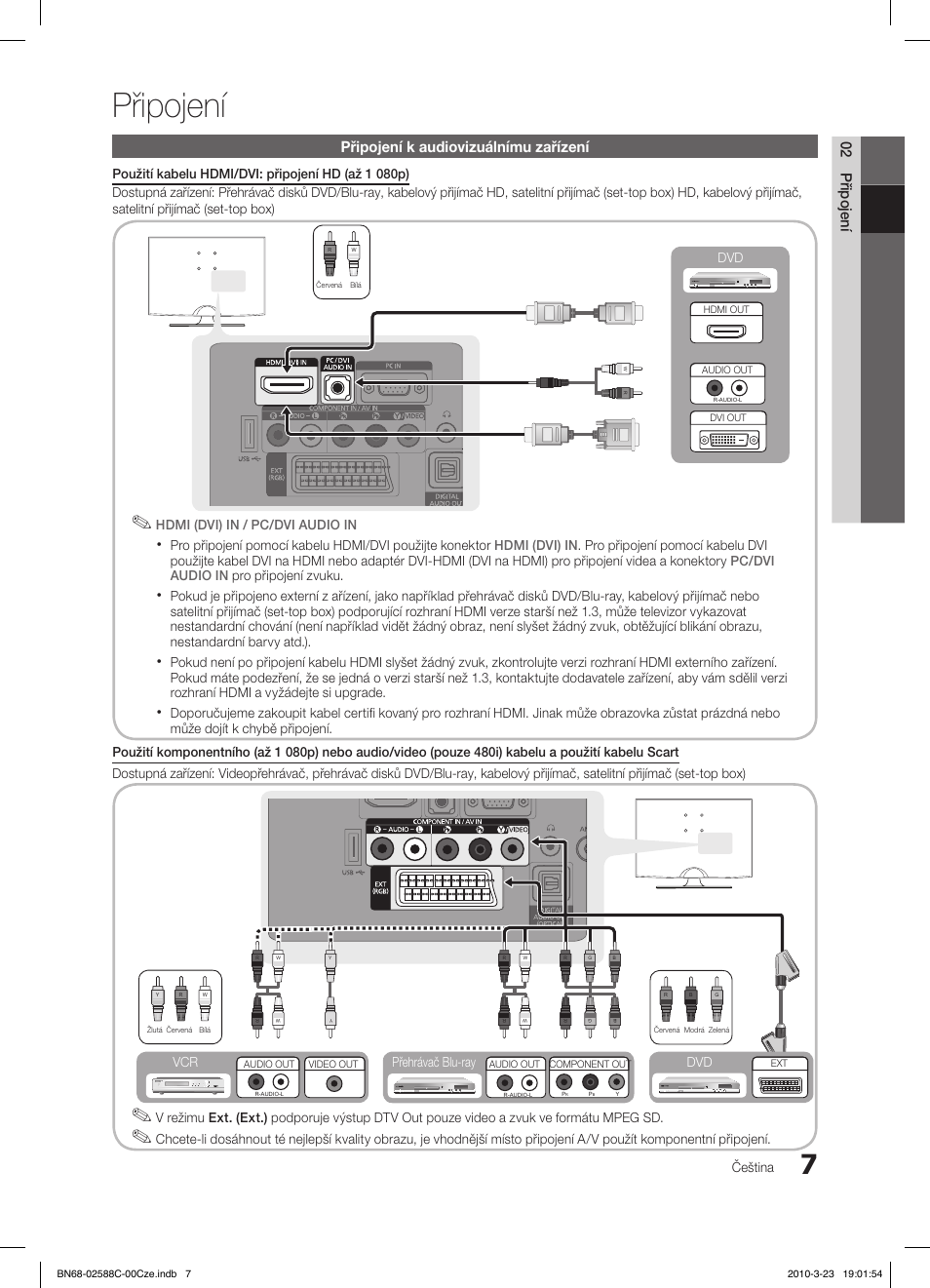Připojení, 02 připojení, Připojení k audiovizuálnímu zařízení | Čeština, Přehrávač blu-ray dvd vcr | Samsung LE19C350D1W User Manual | Page 205 / 331