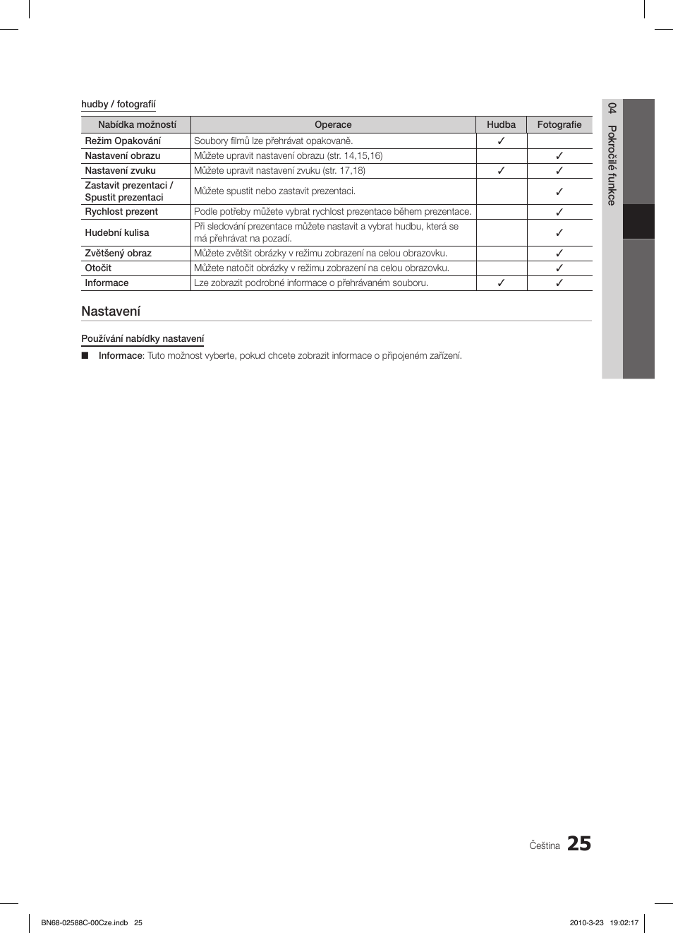 Nastavení | Samsung LE19C350D1W User Manual | Page 223 / 331