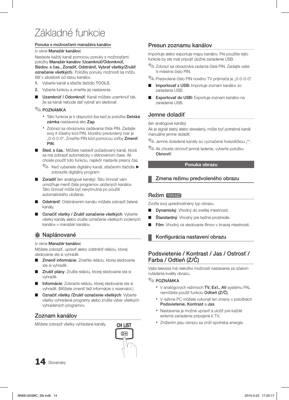 Základné funkcie, Fav.ch p.mode dual mts | Samsung LE19C350D1W User Manual | Page 245 / 331