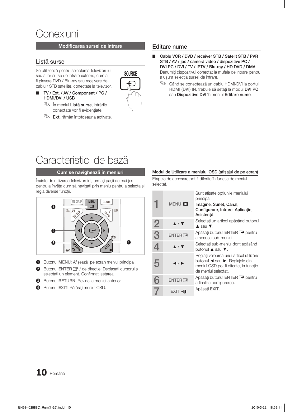 Conexiuni, Caracteristici de bază, Fav.ch p.mode dual mts | Samsung LE19C350D1W User Manual | Page 274 / 331