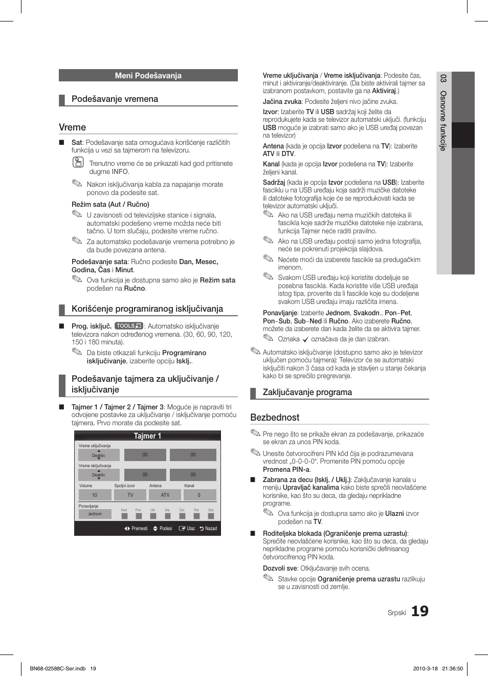 Vreme, Bezbednost | Samsung LE19C350D1W User Manual | Page 316 / 331