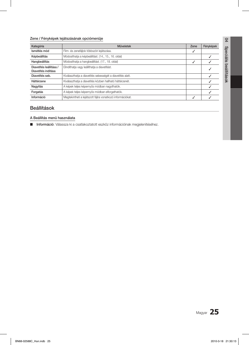 Beállítások | Samsung LE19C350D1W User Manual | Page 58 / 331