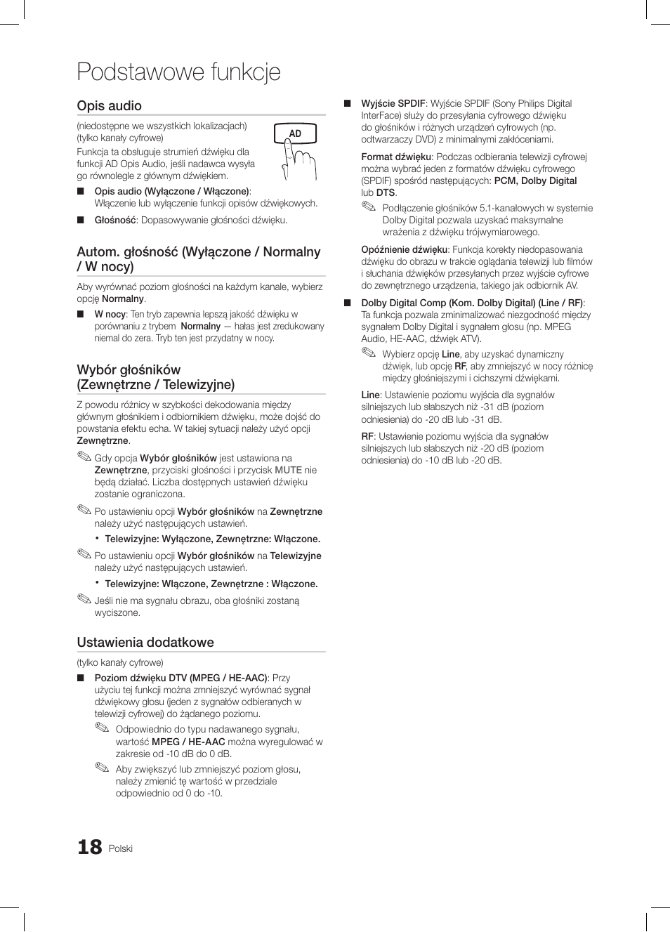 Podstawowe funkcje | Samsung LE19C350D1W User Manual | Page 84 / 331