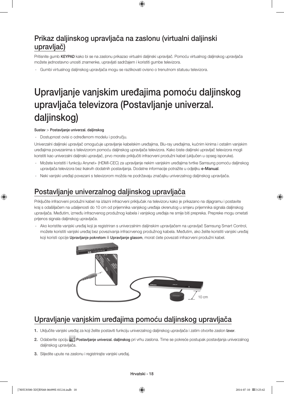 Postavljanje univerzalnog daljinskog upravljača | Samsung UE78HU8500T User Manual | Page 138 / 385