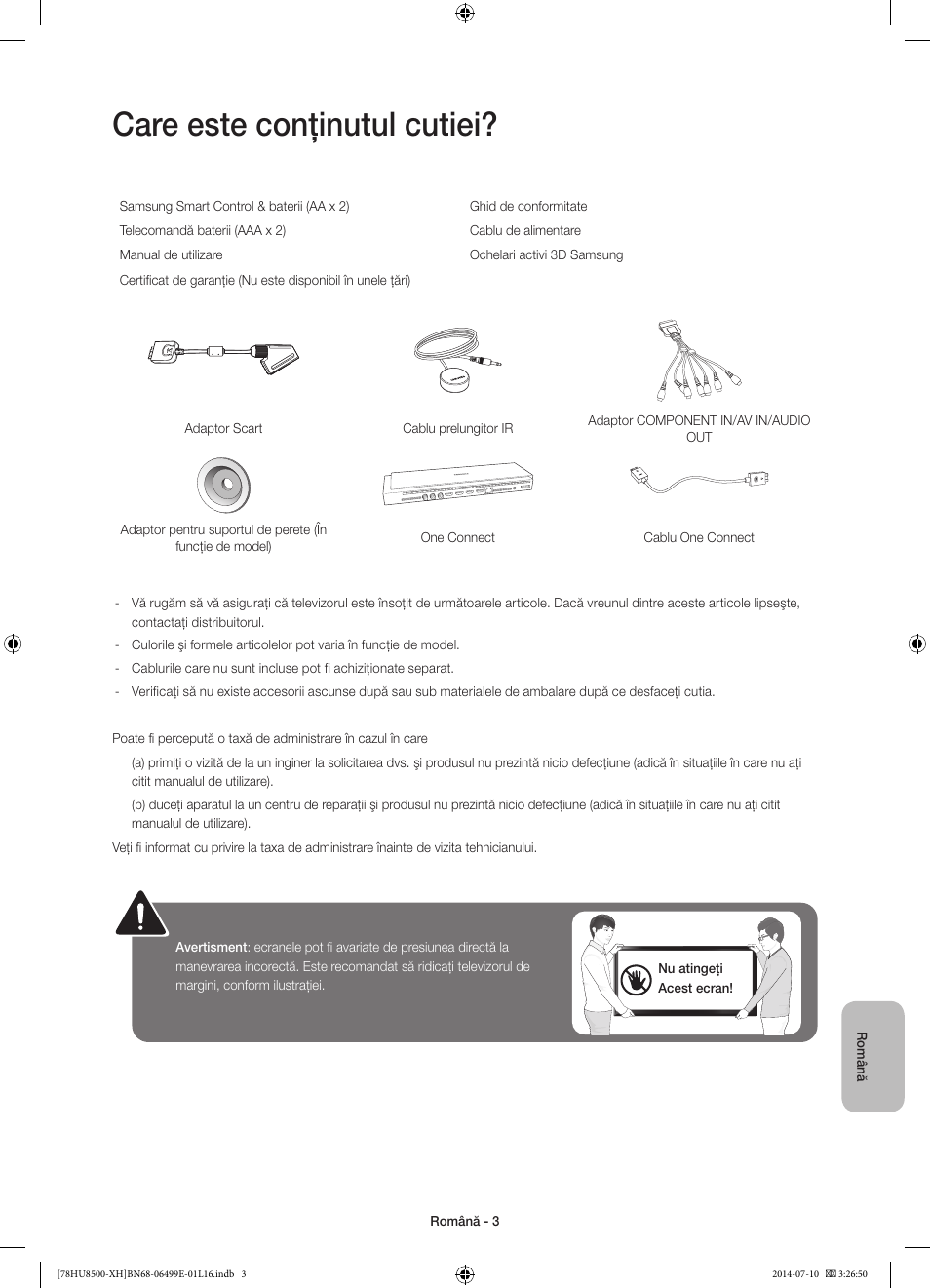 Care este conţinutul cutiei | Samsung UE78HU8500T User Manual | Page 195 / 385