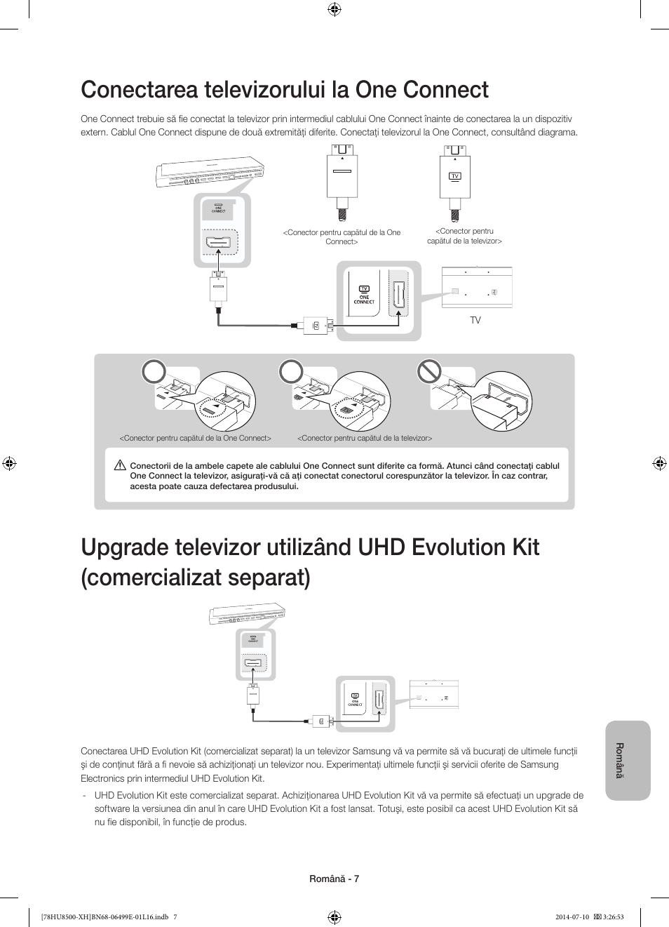 Conectarea televizorului la one connect | Samsung UE78HU8500T User Manual | Page 199 / 385