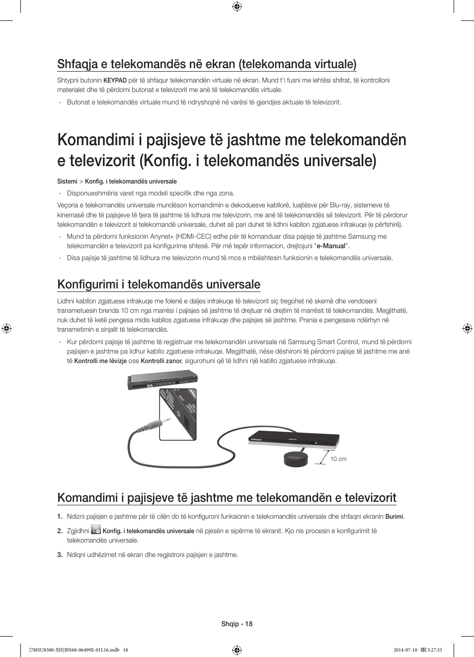 Konfigurimi i telekomandës universale | Samsung UE78HU8500T User Manual | Page 258 / 385