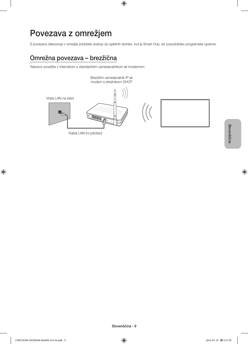Povezava z omrežjem, Omrežna povezava – brezžična | Samsung UE78HU8500T User Manual | Page 297 / 385
