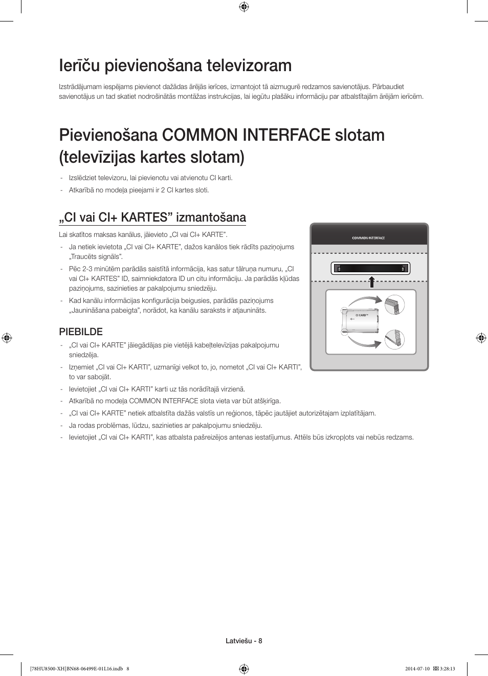 Ierīču pievienošana televizoram, Ci vai ci+ kartes” izmantošana, Piebilde | Samsung UE78HU8500T User Manual | Page 320 / 385