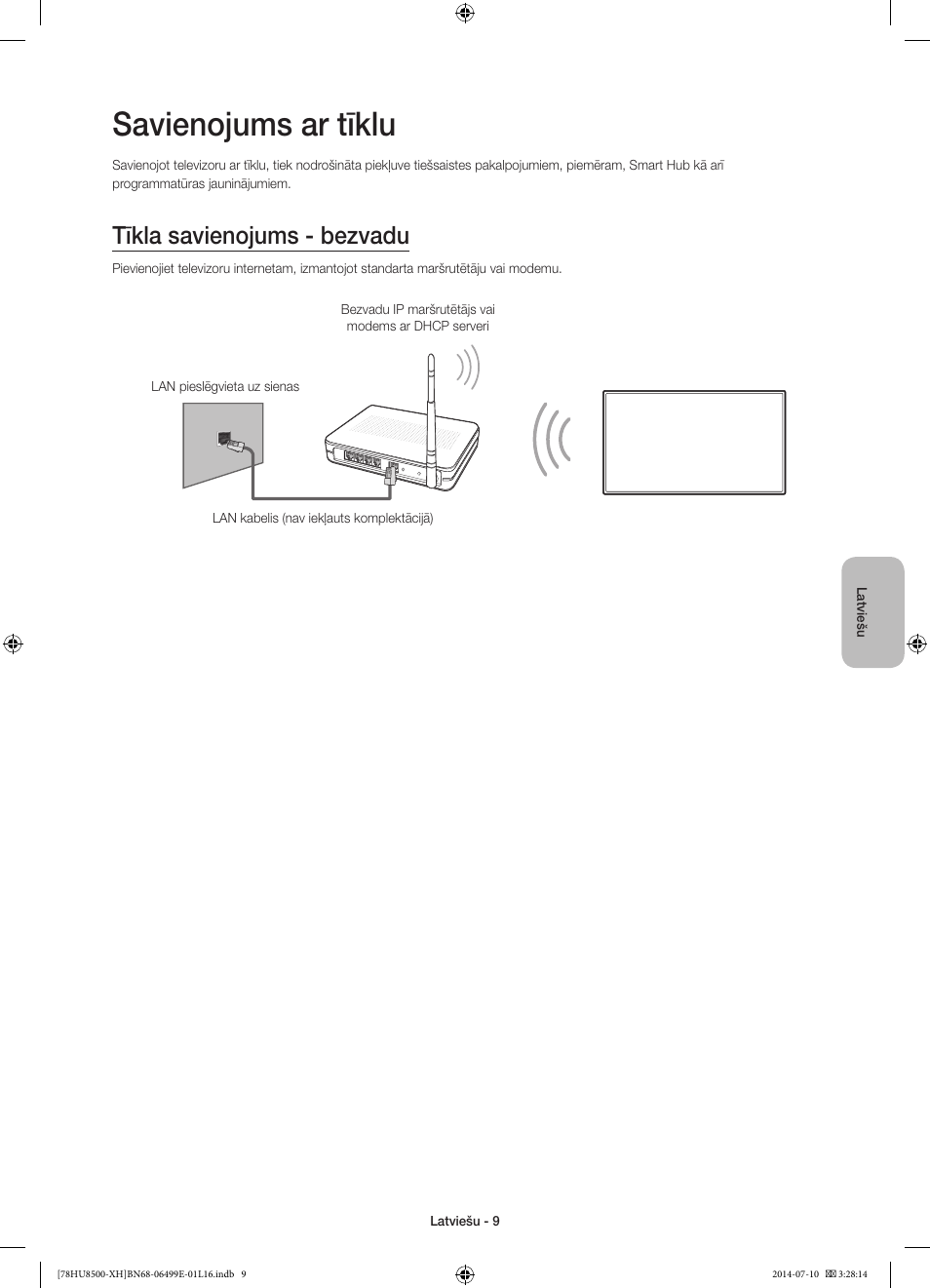 Savienojums ar tīklu, Tīkla savienojums - bezvadu | Samsung UE78HU8500T User Manual | Page 321 / 385